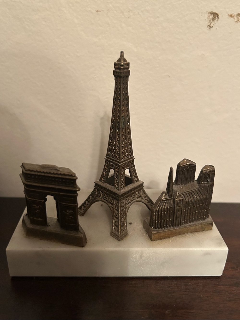 Paris Landmark Trio Souvenir with Marble Looking Base - Bronze Tone